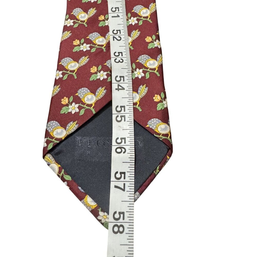 Leonard Paris Men's Red Currant 100% Silk Animal Print Floral Necktie Size 58" - Picture 6 of 6